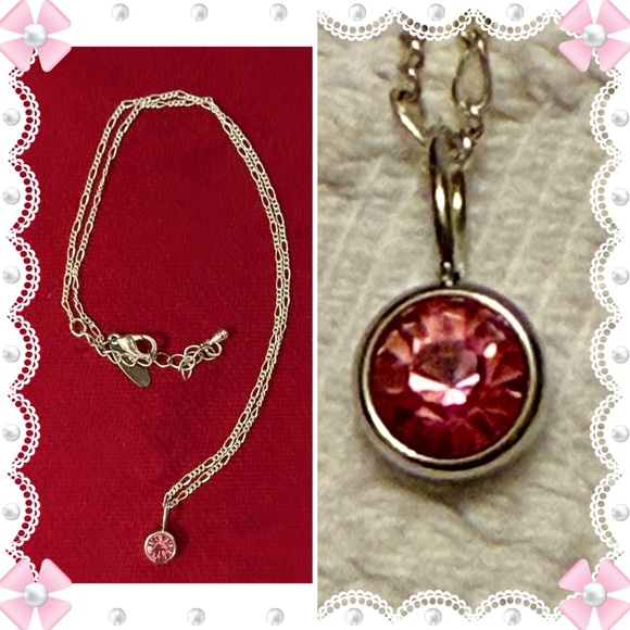 Jewelry - Necklace - 18-20” silver tone chain w/new 1/4” pink crystal pendant - BOGO